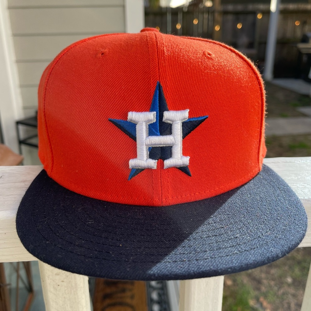 MLB FITTED ASTROS HAT SZ 7 5/8 orange & blue with star logo